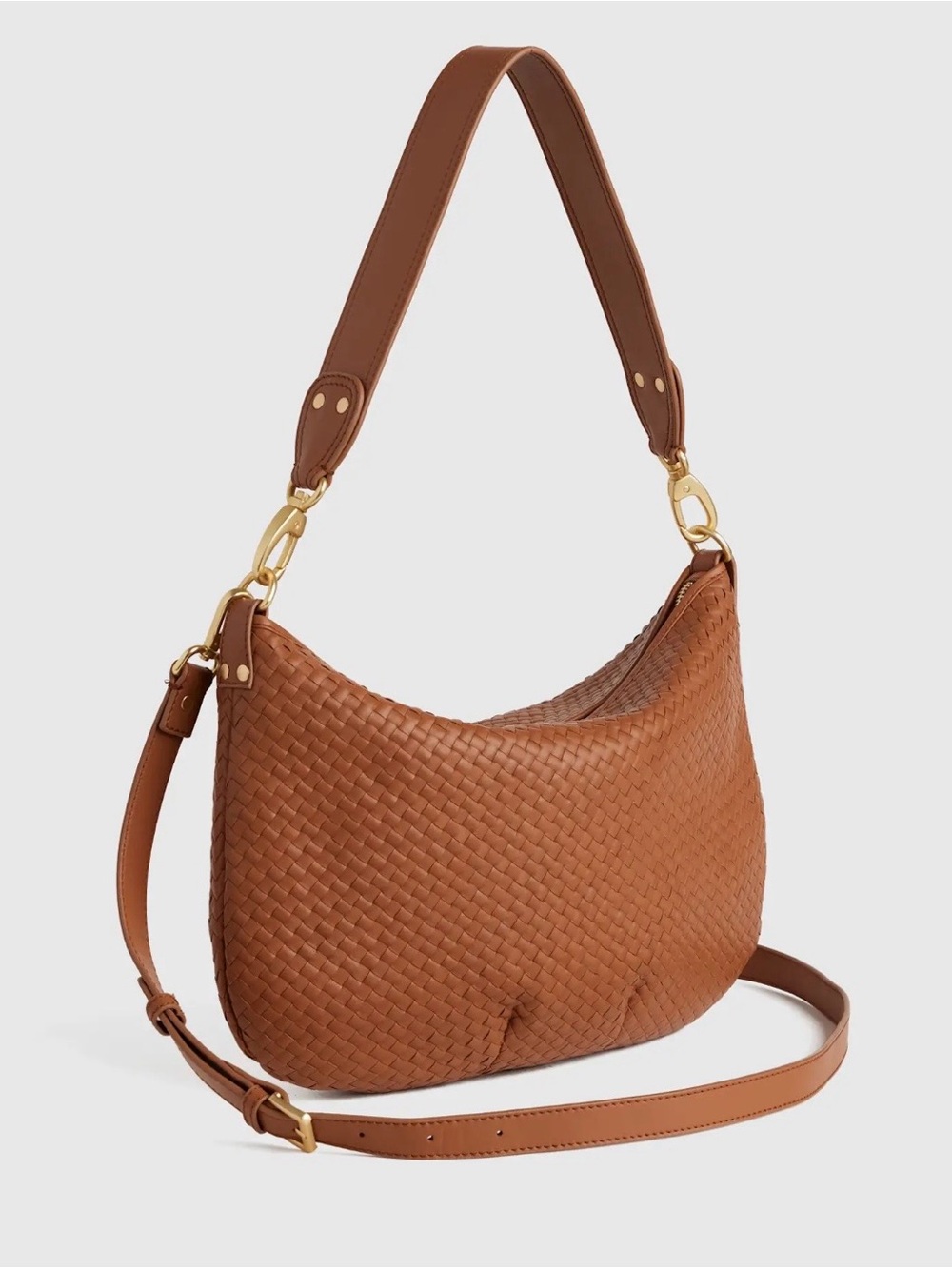 Quince Brown Woven Leather Hobo Bag with Gold Hardware